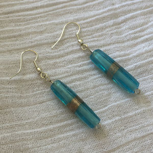 Light blue Czech bead glass dangle earrings